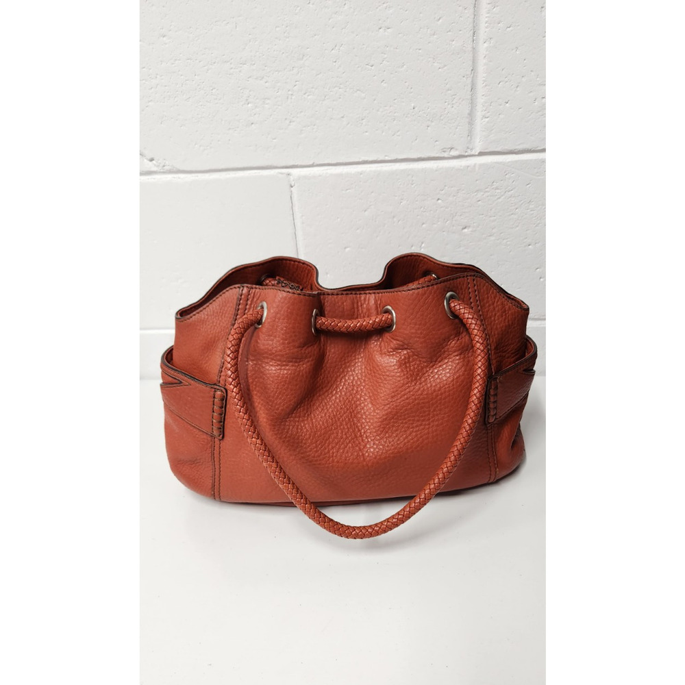 Cole Haan Orange Pebbled Leather Village Satchel Handbag, Braided Double Handles
